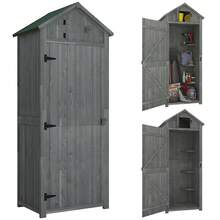 Outsunny 30" X 21" X 71" Garden Storage Shed, Outdoor Storage Shed With 3 Tier Shelves, Workshop Yard Tool Utility Storage House Water-Resistant All-Weather Cover Spire Roof, Grey - 灰色 - 查看 2
