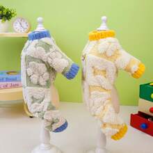 New Autumn/Winter Animal Costume, 4-Leg Dinosaur Fleece Jacket, Thick Warm Pet Fleece Coat, Cat/Dog 4-Leg Outfit, Cat Jumpsuit, Animal Costume, Cat Warm Clothes, British Style Harness Outfit, Cute New Cartoon Bib Pants Jumpsuit, Double-Sided Fleece - Yellow - View 4