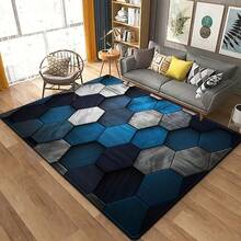 A Simple Geometric Series Square Rug With Blue Hexagonal Patterns Suitable For Bedroom And Living Room Decoration, Suitable For Indoor Use - 彩色 - 查看 2