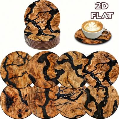 1 conjunto de 8, conjunto de porta-copos de madeira com estampa plana preta, porta-copos redondos antiderrapantes, porta-copos para carro, porta-copos para chá, porta-copos para café, porta-copos para canecas, adequado para decoração de casa e restaurante, presentes de inauguração, presentes para pais, amigos, decoração de cozinha, decoração de mesa de jantar, acessórios de cozinha, disponível em 1 conjunto, 2 conjuntos ou 23 conjuntos, conjunto de porta-copos, porta-copos para bebidas, porta-copos para copos em casa