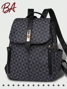 Anti-Theft Geometric Print PU Leather Backpack, Women's Wallet, Multi-Function Fashion Daily Bag, Multi-Pocket Lightweight Travel Bag, Large Capacity Minimalist Backpack, Convenient Backpack, Suitable For Students, Nurses, Teachers, Business People, Travel, Business, Commuting, Shopping, Office, Dating, Hiking, Training, Work, Birthday Gift, Holiday Gift, Backpack , Back To School