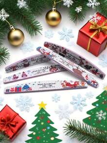 10 pezzi/5 pezzi/3 pezzi Set di lime per unghie natalizie | Stampa carina di Babbo Natale e renne, lucidatura riutilizzabile a doppia faccia, strumenti professionali per la manicure lavabili a mezzaluna