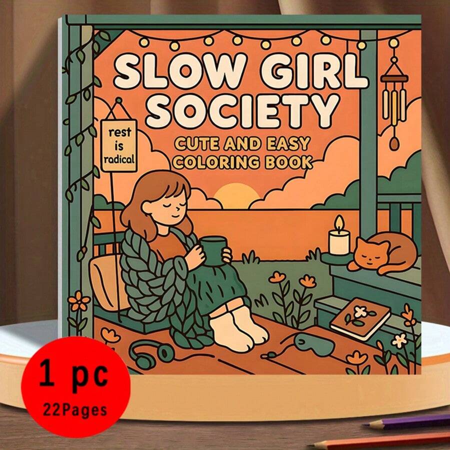 慢女孩社团——22张温馨的反喧嚣涂色页,描绘了正念女孩、柔和的审美氛围和宁静的慢生活场景 - 單件 - 查看 1