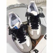 1 Pc Lace Butterfly Shoelaces Ins Style Small-Niche Korean Atmosphere Lace Bow Shoelaces, 120cm, Sneakers, Casual Shoes Accessories, Black For Summer Daily Wear - 黑色 - 查看 1