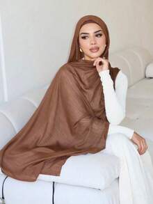 1 pieza Pañuelo de cabeza de unicolor de viscosa para mujer, diadema musulmana de bordes anchos y suaves, pañuelo versátil para protección solar, adecuado para uso diario