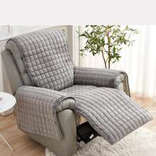 3-In-1 Recliner Cover - Quilted Velvet Fabric, Water Resistant Layer & Soft Inner Lining For Ultimate Protection - Grey - View 3