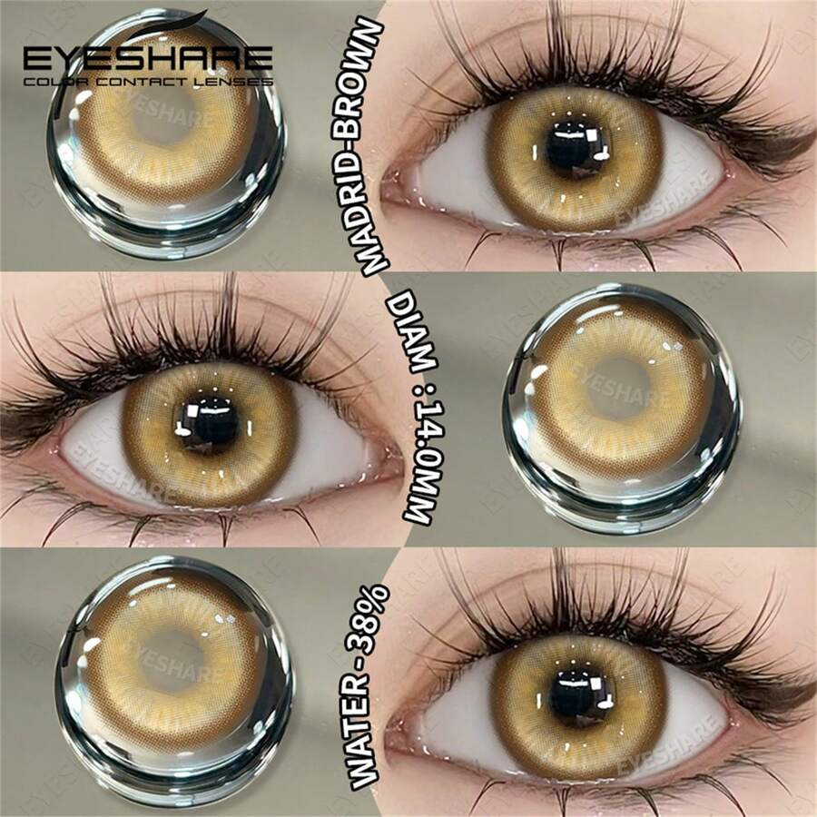EYESHARE 1 Pair Halloween Colored Contact Lenses, Anime Makeup, Red Contact Lenses, Blue/Pink Contact Lenses For Cosplay, Green Contact Lenses For Eyes, Yearly Use, 14.0mm - No Power - 棕色 - 查看 1