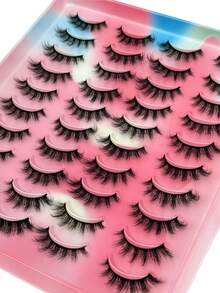 20 Pairs Of Natural False Eyelashes Fluffy Soft Dramatic 3D Mink Eyelashes Long And Elegant False Eyelashes Messy Multi-Layer Design Thick False Eyelashes Makeup Products Wedding Party Halloween Reusable Suitable For Beginners - 眼尾拉長款 - 查看 6