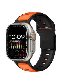 1pc Compatible With Apple Watch Bands, Outdoor Sports Fitness Yoga Waterproof Sweatproof Ultra-Thin Soft 3D Embossed Texture Dual-Color Silicone Strap, Suitable For Apple Watch Ultra/Series 3/2/1/SE/S9/8/7/6/5/4/3/2/1, 38/40/41mm, 42/44/45/46/49mm, Unisex Smartwatch Replacement Accessory - Black Orange - View 4