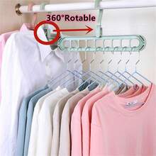 3 Packs Heavy-Duty Polypropylene 9-Hole Rotating Clothes Hangers - Space-Saving Stackable Folding Pants Hangers For Closet Organization (Blue, Pink, Gray, Green), Vertical Clothes Hanging Seamless Design Durable Hanger Design, Hangers For Clothes