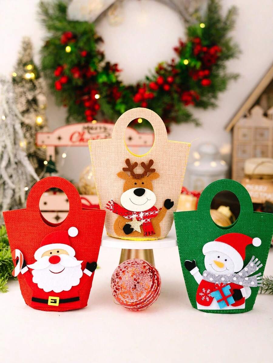 1PC Christmas Candy Bag With Festival Cartoon Design - Santa Claus Handbag, Festival Candy And Apple Bag Supplies, Portable Women's Festival Shopping Bag, Party Gifts For Festival Party Decoration, Perfect Christmas Gift Bag Christmas Decorations Winter Room Decor