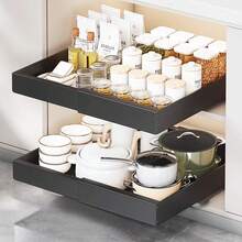 32-52CM Pull Out Cabinet Organiser, Pull Out Kitchen Storage,Adjustable Drawers - Black - View 1