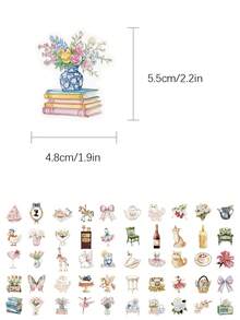 50 Peças Adesivos Florais de Jardim em Aquarela, Feitos de Material PET, Adequados para Decorar Cadernos, Capas de Telefone, Bagagens, Skates, Capacetes, Violões, etc. - Multicolorido - Visão 2