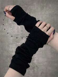 Subculture Style Loose Fingerless Arm Warmers - 黑色 - 查看 1