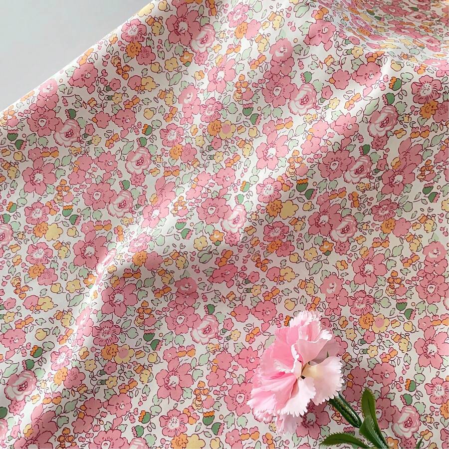 0.5m/1m/2m/3m/4m/5m*145cm Pink, Blue, Yellow Soft & Colorful Floral Printed Fabric, Comfortable & Breathable, Suitable For Garment Making And Various Sewing DIY Crafts - Multicolor - View 1