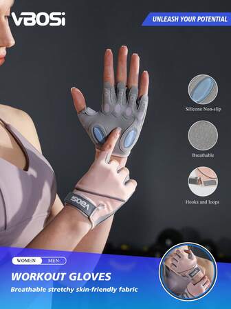 VBOSI 1 双男女通用半指运动手套 - 透气防滑硅胶掌托，适合举重、硬拉和骑行 - 男女皆宜