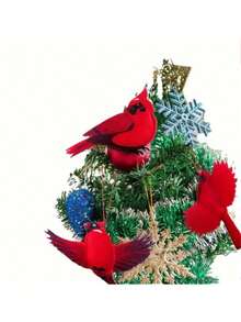 20/10 szt. Dekoracja choinkowa Czerwony Ptak, Drewniana dekoracja świąteczna Czerwony Ptak, Choinka, Wianek, Kominek, Schody, Wiszące ozdoby świąteczne, Sztuczny Ptak, Dekoracja świąteczna w stylu noworocznym Czerwony Ptak