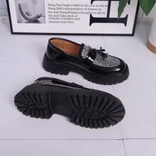 Water Diamond Lacquered Leather Thick Sole Men's High-End Leather Loafers, Fashionable And Casual Versatile Shoes,Suitable For Weddings, Parties, Festivals And Casual Leather Shoes - Đen và trắng - Xem 4