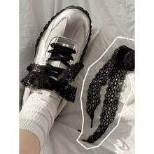 1 Pc Lace Butterfly Shoelaces Ins Style Small-Niche Korean Atmosphere Lace Bow Shoelaces, 120cm, Sneakers, Casual Shoes Accessories, Black For Summer Daily Wear - 黑色 - 查看 2