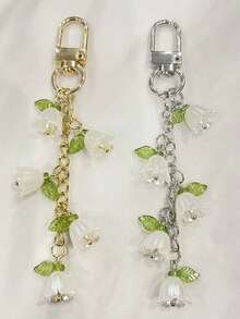 Orchid Faux Pearl Keychain With Tassel, Key Chain Ring, Backpack Charm, Car Key Pendant, Earphone Case Accessories, Gift For Women. Cute Pearl Chain Orchid Keychain, Creative Tassel Style Keychain, Backpack Charm, Bag Decoration, Birthday/Party Gift Backpack For School Car Accessories Goth Y2k - 彩色 - 查看 4