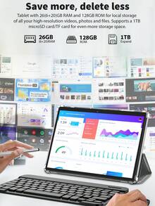 Relndoo 2025 安卓平板电脑，带键盘，安卓 15 操作系统，二合一平板电脑，10.1 英寸屏幕，包含鼠标、皮套、触控笔、屏幕保护膜、数据线，RK3562 四核 2.0GHz 处理器，(6GB+20GB) 内存 + 128GB 存储，2MP+8MP 双摄像头，1280*800 高清触控屏，6000mAh 电池，Type-C 接口，支持 1TB SD 卡扩展，802.11n 2.4G/5G WiFi，GPS，精美礼品（不含适配器） - 灰色 - 灰色 - 查看 4