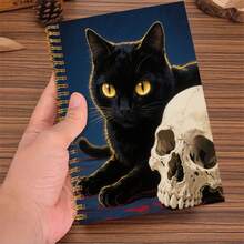 Halloween Spooky Black Cat Skull Art Spiral Notebook, Gothic Horror - Themed Journal Perfect For Holiday Notes, Gifting, And Spooky Season Ambiance Creation