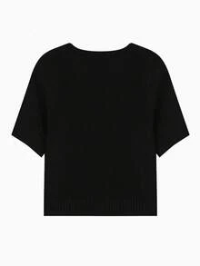 2025春夏新款蝴蝶结前襟女式短袖针织上衣 - 黑色 - 查看 4