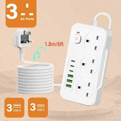 New Multi-Function Power Strip/Power Socket/Power Strip, 1 Power Strip With 8 Sockets, Equipped With (3 USB-A) (3 TYPE-C). Equipped With A 1.8-Meter Long Power Extension Cord, Suitable For Home Office, Kitchen, Garage, And Outdoor . Home Office Charging Station