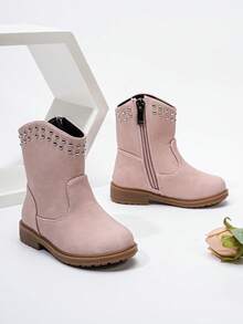 Autumn/Winter Hollow Bow Western Boots, New Wear-Resistant Warm Comfortable Flat Western Style Versatile Baby Boots - Pink - View 4