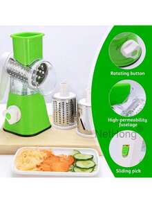 NetHong 3-In-1 Rotary Food Slicer Grater Shredder For Cheese Vegetables & Fruits - Multicolor - View 12