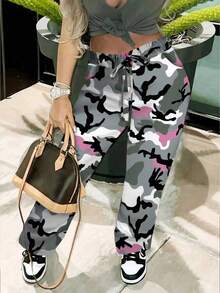 Pantalones jogger holgados de camuflaje para mujer, estilo vacacional de primavera - Multicolor - Ver 4