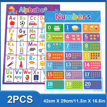Lachilly 2 Pieces ABC Alphabet + Numbers 0-20, Educational Preschool Posters For Toddler And Kids | Alphabet Wall Chart For Toddlers | ABCs & 123s Kids Learning Toy | Educational Learning Posters For Nursery Homeschooling Kindergarten Classroom Teach Numbers Alphabet | Classroom Decorations | Educational Gift For Infant Baby | Practicing Reviewing Recognize Letters And Numbers