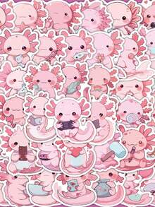 55 piezas de pegatinas impermeables de axolotl rosa lindo - Pegatinas de dibujos animados adorables de animales para botellas de agua, portátiles, álbumes de recortes y detalles para fiestas de adultos - Rosa vieja - Ver 2