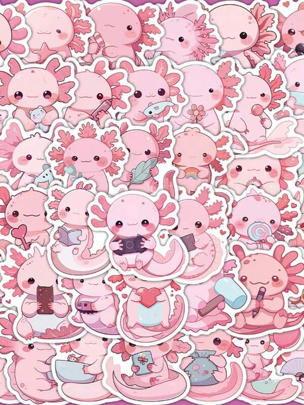 55 piezas Lindos y adorables pegatinas de vinilo impermeables de axolotl rosa estilo kawaii - Calcomanías de animales de anime para botellas de agua, portátiles, scrapbooking y regalos de fiesta para adultos