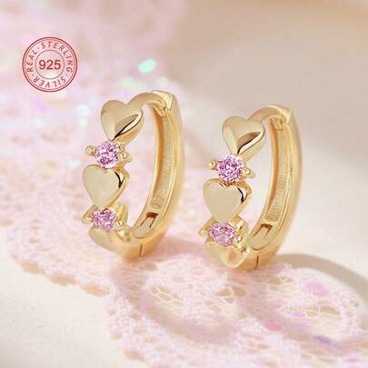 Artepollo 1 Cặp bông tai vòng hình trái tim bằng bạc Sterling 925 không gây dị ứng đính đá Cubic Zirconia, tinh tế và nhỏ gọn, hộp quà tặng, quà tặng cho trẻ em, bé gái, sinh nhật bạn bè