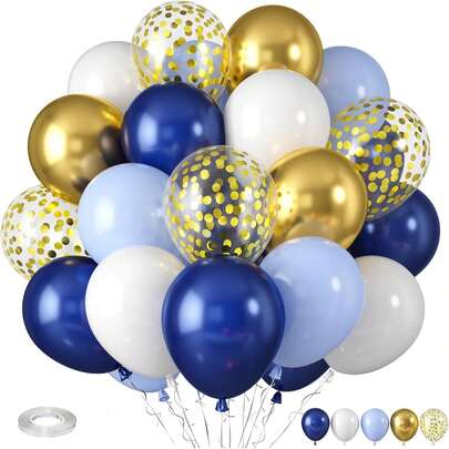 51/26pcs Navy Blue And Gold Balloons, Blue White Gold Balloons, Macaron Blue Pearl Navy Blue Balloons, Gold Glitter Latex Balloons, Suitable For Birthday, Wedding, Baby Shower, Graduation, Anniversary, Engagement And Other Occasions