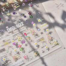 Goldfish Nail Art Stickers Sparkly Koi Fish Nail Stickers 5D Embossed Koi Lotus Leaf Chinese Style Manicure Decals Accessories Shell Light Goldfish Adhesive Slider For Women DIY Nail Art Decorations-735015 - 雛菊花 - 查看 1