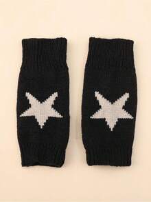 1 Pair Women's Star Print Fingerless Thumb Hole Knitted Wrist Length Mitten Gloves, Warm And Comfortable Fabric, Y2K Style Halloween