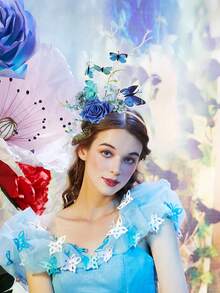 1件万圣节玫瑰蝴蝶头饰发箍帝王蝶头箍皇冠茶会服装头饰 - 多色 - 查看 2