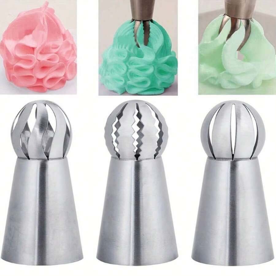 3Pcs, Russian Piping Head, Stainless Steel Pastry Head, Torch Russian Frosting Nozzle, Cupcake Cake Decoration, Puff Making, Baking Tools, Kitchen Gadgets, Kitchen Accessories, Home Kitchen Items - Bạc - Xem 1