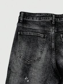 轻盈商务休闲水洗做旧裤脚男士牛仔裤，百搭修身直筒休闲裤，适合所有季节，纽扣门襟，街头风宽松版型