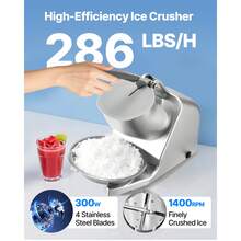 Ice Crusher Machine, 286lbs Per Hour Electric 4 Blades Snow Cone Maker, Stainless Steel Shaved Ice Machine With Bowl And Cover, 300W 2000RPM Ice-Shaver For Home And Commercial Use, Silver - Compact Silver: 286 Lbs/h, 300W - View 2