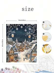 40*50cm Pintura digital al óleo sin marco Kit DIY - Pueblo nevado por la noche, escena navideña. El set completo incluye pintura, pinceles y un contorno de alta definición para principiantes, arte de alivio del estrés, decoración de pared, regalo creativo. Proceso de 3 pasos para completar una obra maestra, experiencia artística inmersiva para liberar el estrés. - Azul oscuro - Ver 3