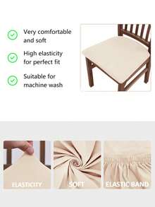 4/6 chiếc Vỏ đệm ghế bằng lụa sữa đàn hồi cao màu trơn, dùng cho phòng ăn, phòng khách, phòng ngủ - Màu be - Xem 5