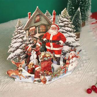 1pc Vintage Christmas PopUp Greeting Card With Envelope - Santa Claus, Snowman, Christmas Tree 3D Holiday Card, Festival Wishes, Merry Christmas Home Decoration