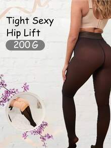 Woman Thermal Tights Sexy Translucent Fleece Leggings Pantyhose Slim Winter Warm Thick Velvet Stockings Female Streetwear Pants - 黑透棕 - 查看 3