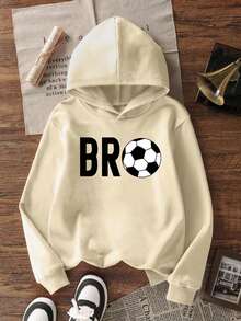 男童保暖内衬足球卫衣，适合秋冬季节穿着，长袖上衣，适合年轻学生街头/休闲/时尚/日常/运动/潮流/学院风穿着。 - 杏色 - 查看 4