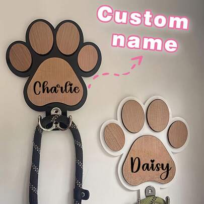 1pc Customizable Wooden Bone Shaped Dog Leash Hook, Can Be Engraved, Personalized Dog Collar Hanger, Suitable For Collars And Leashes, Durable Wooden Material, Adjustable Angle Metal Hook, 16*16cm Best Size, Paw Print Design, Ideal For Dog Lovers And Pet Home Decor ,Dresser Aesthetics