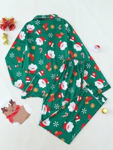 Conjunto de pijama de manga larga con estampado navideño para mujer, ropa de otoño