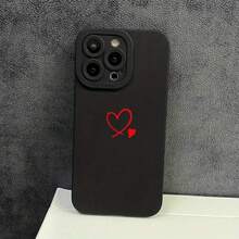 1pc Simple Red Heart Pattern Black Phone Case, Suitable For Apple  16 15 14 13 12 11 XS XR X 8 7 Mini Plus Pro Max SE Series Phone Case, Give It To Friends, Girlfriend, Boyfriend, Family Or Yourself Charm-Free Valentine's Day Phone Cases  Case  17 Pro Max Case  16 Case - màu đen - Xem 3